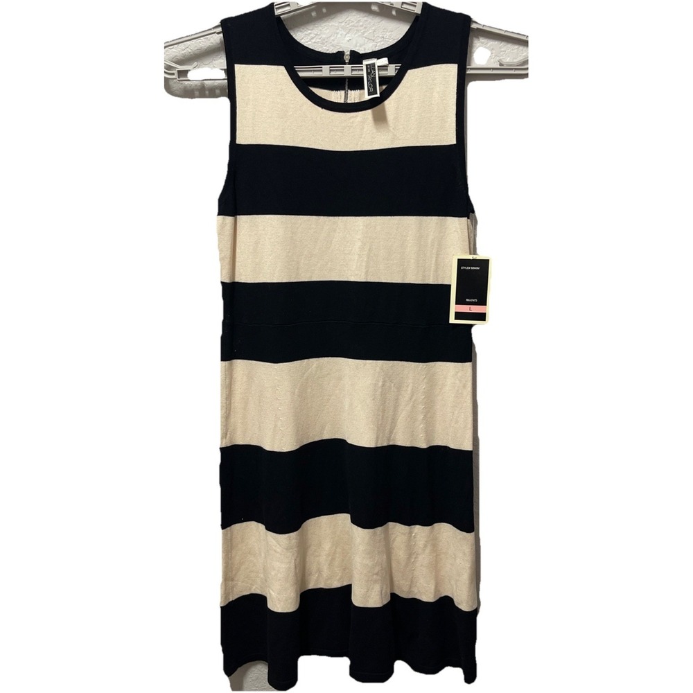 Julian Taylor Women's Black & Beige Striped Sleeveless Flared Dress Size L